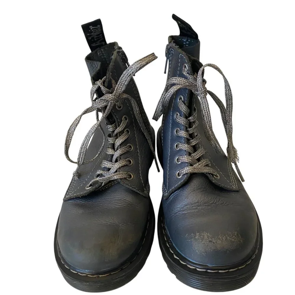 Dr. Martens Pascal-J Blue Leather Lace-Up Boots US 1 EU 32 Youth Kids‎